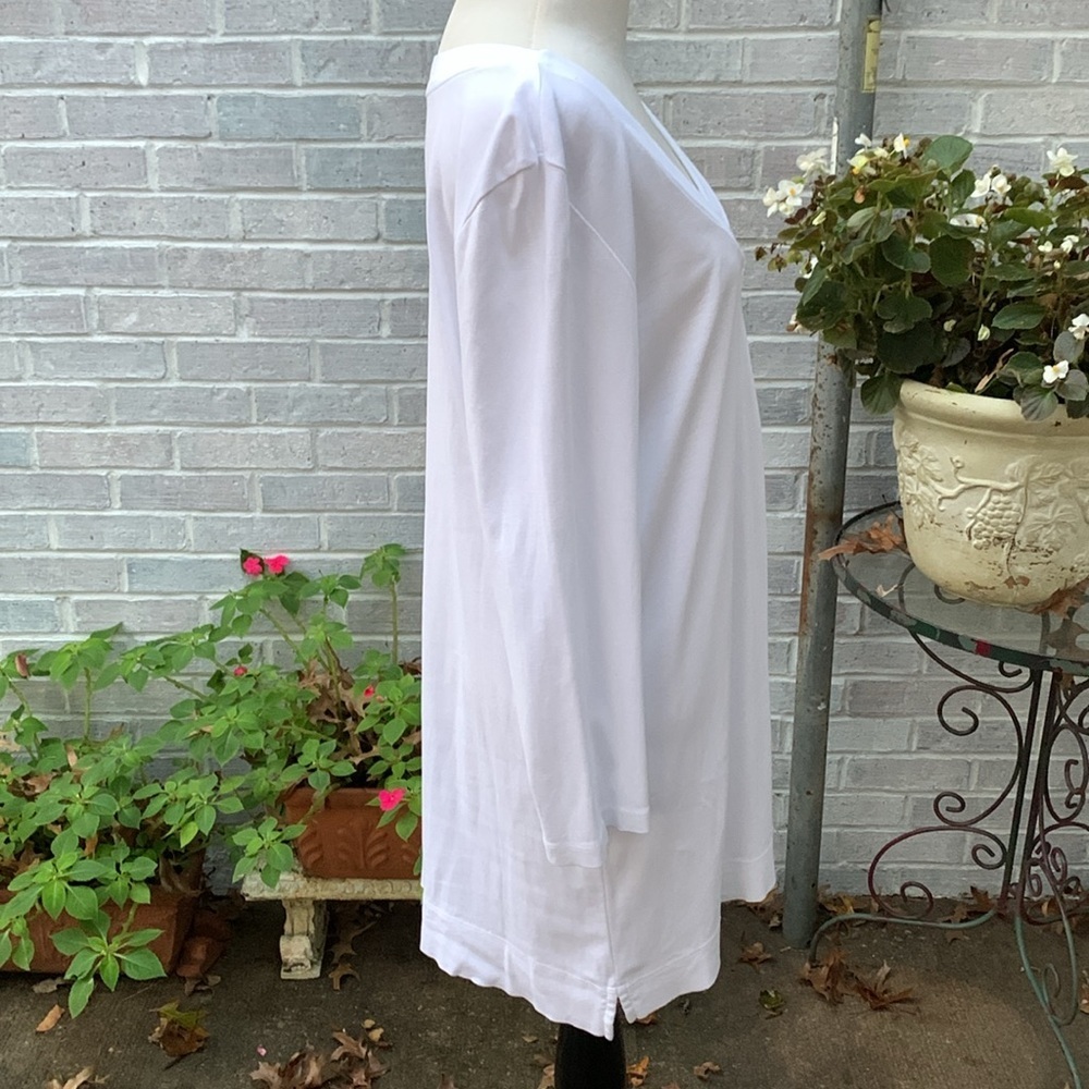 J. Jill Perfect Pima White 3/4 sleeve wrap v-neck Tunic Top Large - Picture 6 of 7